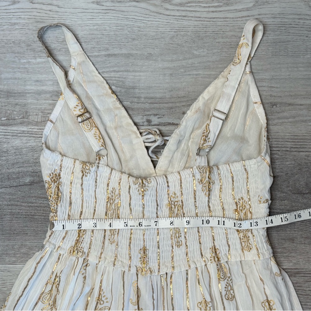 Anthropologie Me 2 Magic Cream and Gold Bohemian Dress Womens Size L NWT - Picture 8 of 12